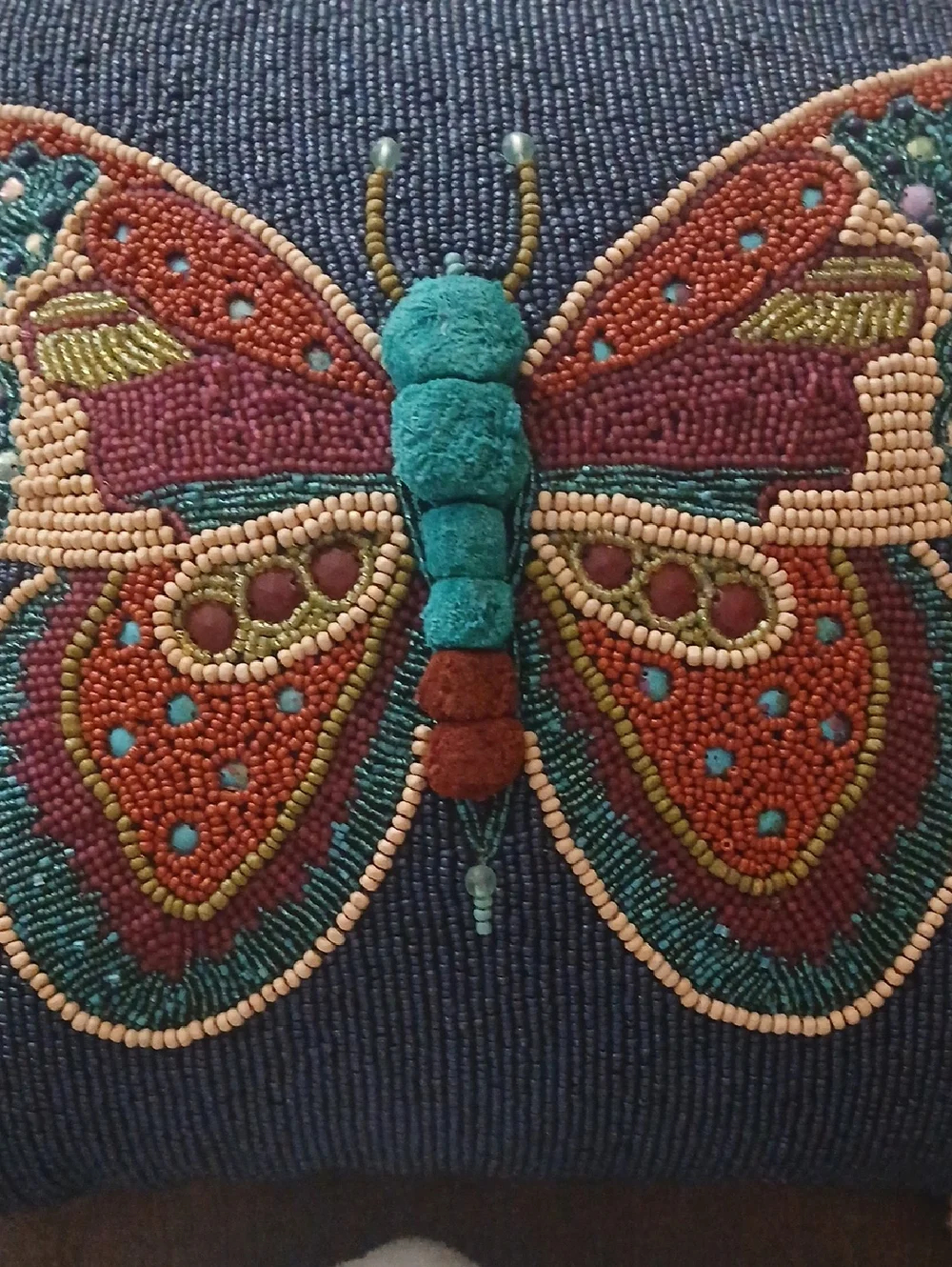 NWOT Mackenzie-Childs Boheme Butterfly Beaded Accent Pillow Blue Background